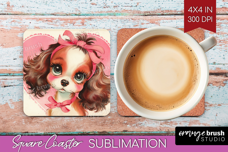 Vintage Valentines Day Square Coaster - Retro Animal Coaster