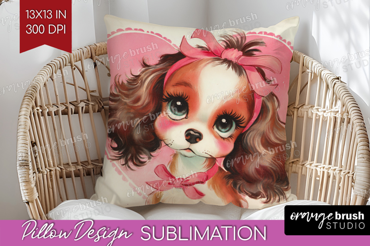 Vintage Valentines Day Pillow Sublimation - Retro Animal PNG