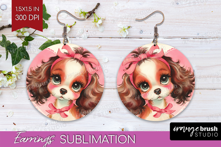 Vintage Valentines Day Round Earrings - Retro Animal PNG