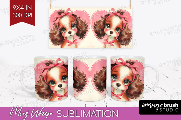 Vintage Valentines Day Mug Wrap - Retro Animal Mug PNG