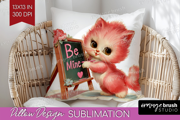 Vintage Valentines Day Pillow Sublimation - Retro Animal PNG