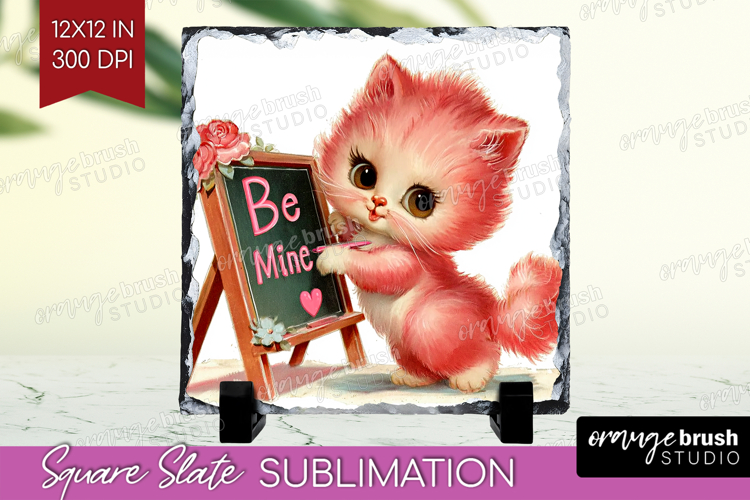 Vintage Valentines Day Slate PNG - Retro Animal Square Slate