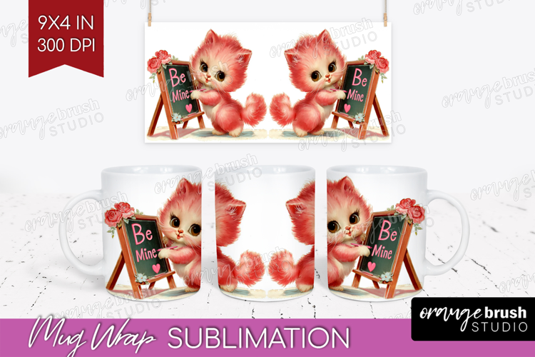 Vintage Valentines Day Mug Wrap - Retro Animal Mug PNG