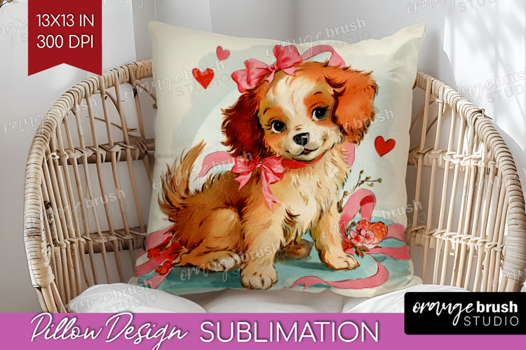 Vintage Valentines Day Pillow Sublimation - Retro Animal PNG
