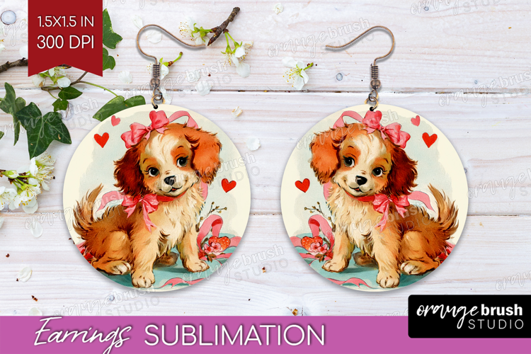 Vintage Valentines Day Round Earrings - Retro Animal PNG