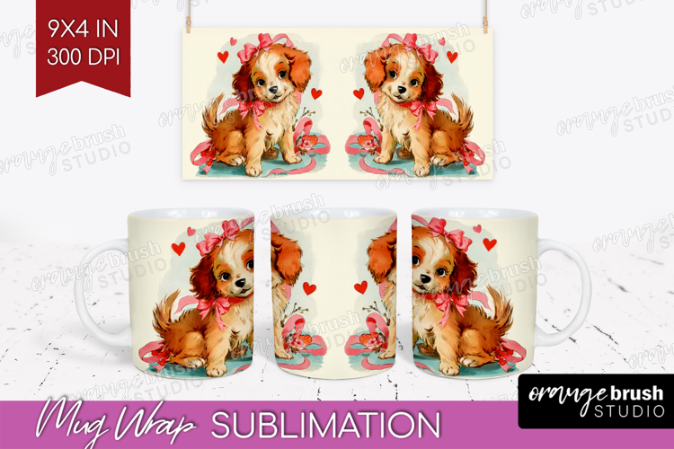 Vintage Valentines Day Mug Wrap - Retro Animal Mug PNG