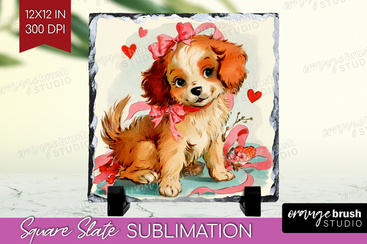 Vintage Valentines Day Slate PNG - Retro Animal Square Slate