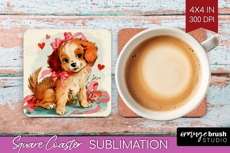 Vintage Valentines Day Square Coaster - Retro Animal Coaster