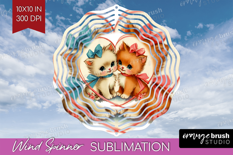 Vintage Valentines Day Wind Spinner Sublimation PNG - Retro