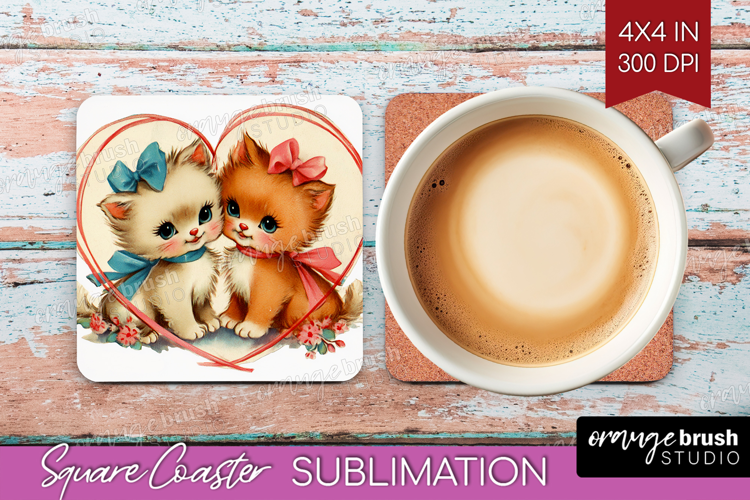 Vintage Valentines Day Square Coaster - Retro Animal Coaster