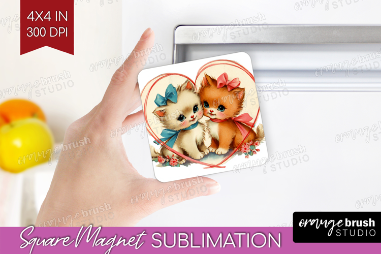 Vintage Valentines Day Magnet Sublimation - Retro Animal PNG