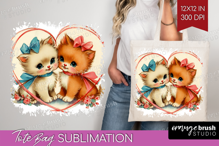 Vintage Valentines Day Tote Bag - Retro Animal Tote Bag PNG