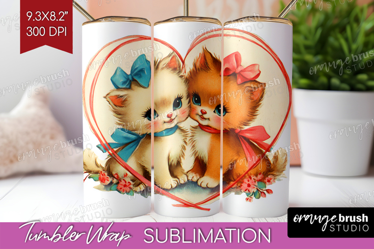 Vintage Valentines Day Tumbler Wrap - Retro Animal Tumbler