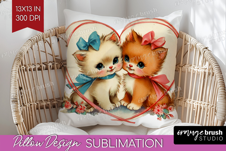 Vintage Valentines Day Pillow Sublimation - Retro Animal PNG