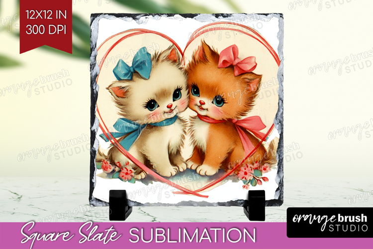 Vintage Valentines Day Slate PNG - Retro Animal Square Slate