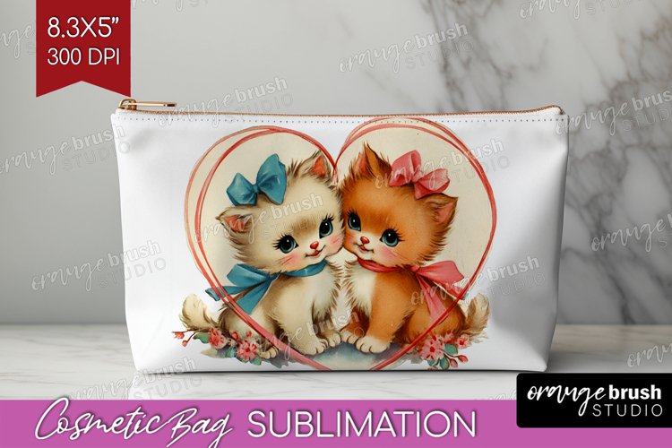 Vintage Valentines Day Cosmetic Bag - Retro Animal Makeup