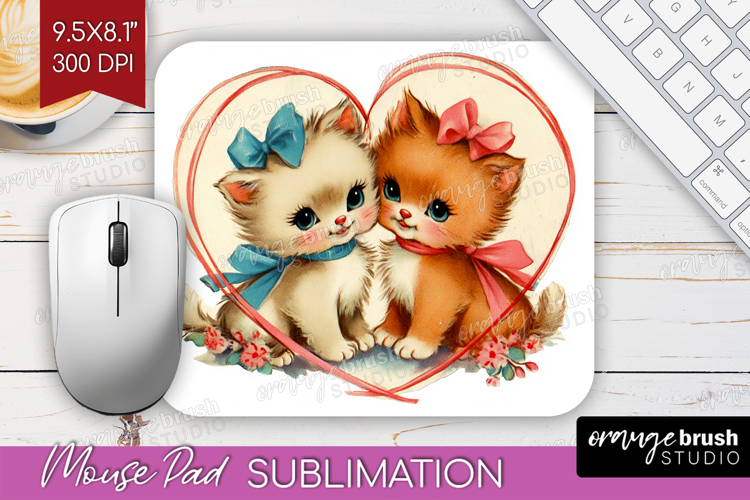 Vintage Valentines Day Mouse Pad Sublimation - Retro Animal