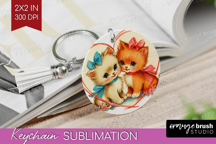 Vintage Valentines Day Keychain PNG - Retro Animal Keychain