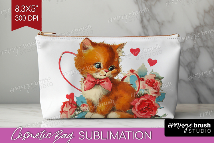 Vintage Valentines Day Cosmetic Bag - Retro Animal Makeup