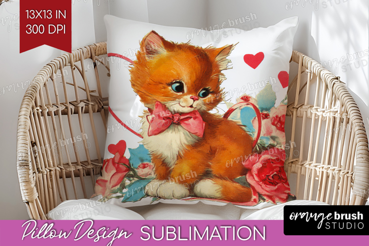 Vintage Valentines Day Pillow Sublimation - Retro Animal PNG