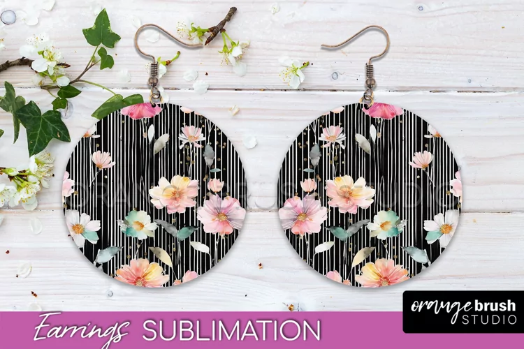 Watercolor Flowers Earrings, Pink Floral Earring Sublimation