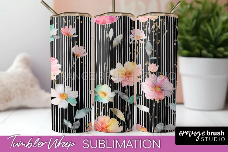 Floral Tumbler Wrap - Pink Flowers Watercolor Tumbler PNG