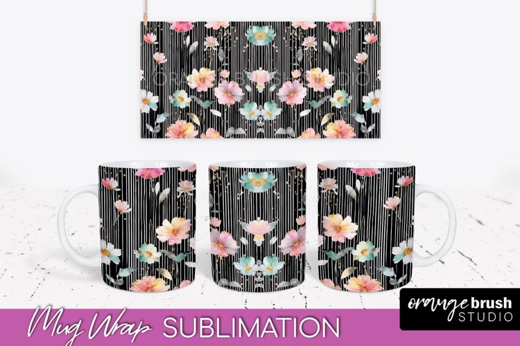 Pink Watercolor Flowers Mug Wrap - Floral Mug Sublimation