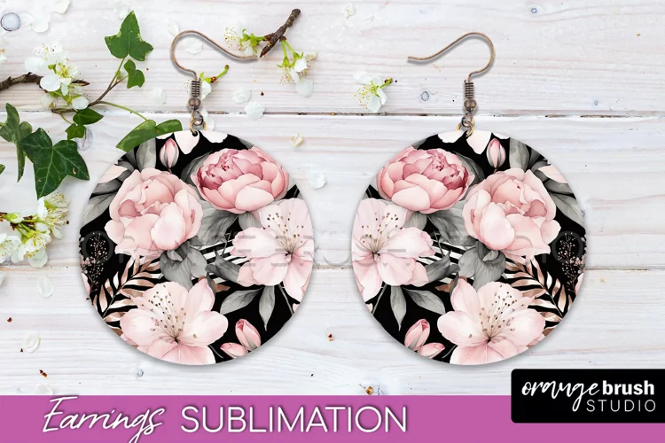 Watercolor Flowers Earrings, Pink Floral Earring Sublimation