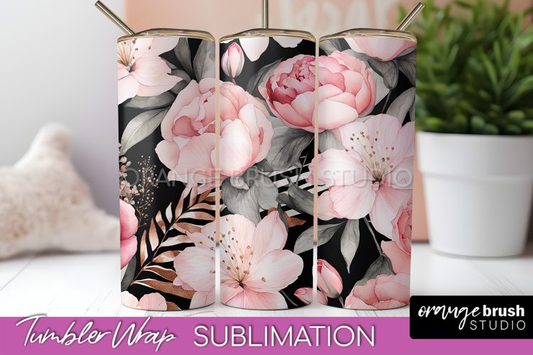 Floral Tumbler Wrap - Pink Flowers Watercolor Tumbler PNG