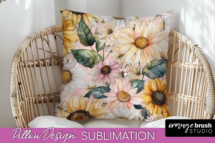 Watercolor Flowers Pillow Cover - Summer Pillow Sublimation