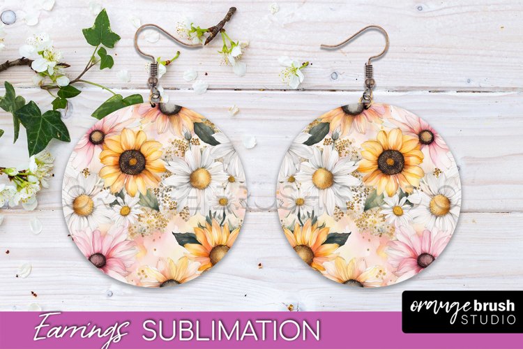 Watercolor Flowers Earrings, Pink Floral Earring Sublimation