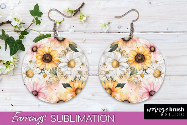 Watercolor Flowers Earrings, Pink Floral Earring Sublimation