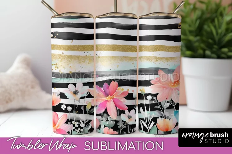 Floral Tumbler Wrap - Pink Flowers Watercolor Tumbler PNG