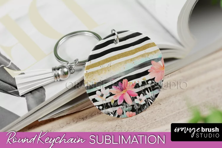 Pink Flowers Keychain, Floral Keychain Sublimation Design