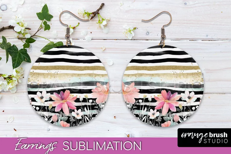 Watercolor Flowers Earrings, Pink Floral Earring Sublimation