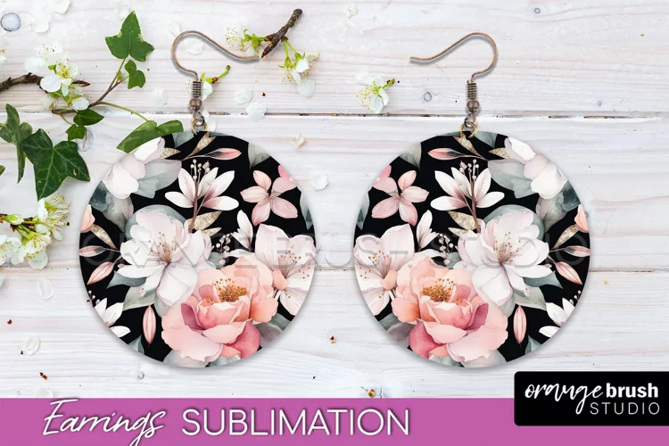 Watercolor Flowers Earrings, Pink Floral Earring Sublimation