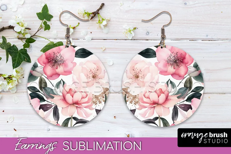 Watercolor Flowers Earrings, Pink Floral Earring Sublimation
