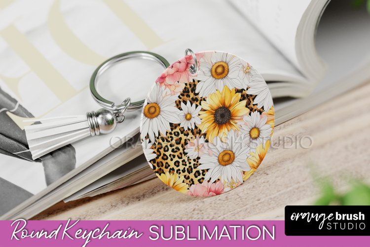 Pink Flowers Keychain, Floral Keychain Sublimation Design