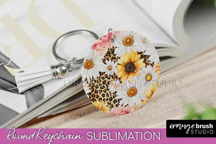 Pink Flowers Keychain, Floral Keychain Sublimation Design