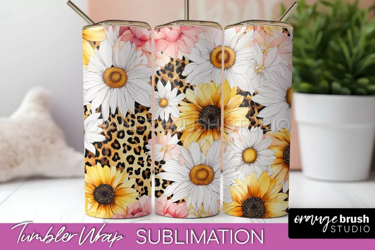 Floral Tumbler Wrap - Pink Flowers Watercolor Tumbler PNG