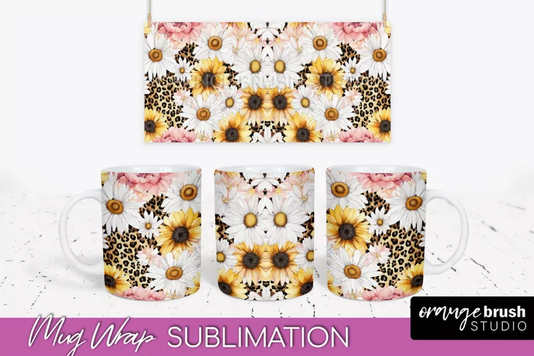 Pink Watercolor Flowers Mug Wrap - Floral Mug Sublimation