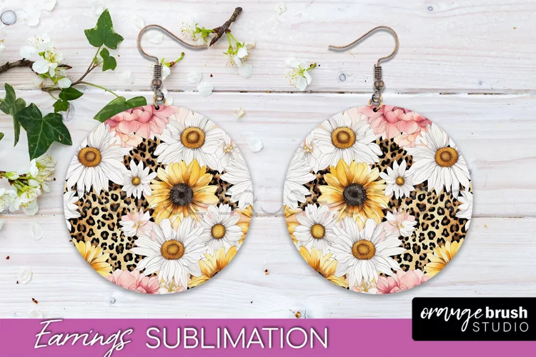 Watercolor Flowers Earrings, Pink Floral Earring Sublimation