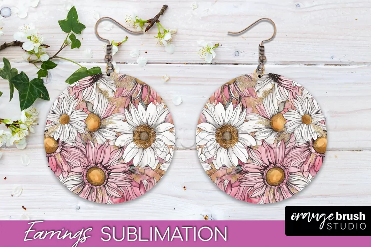 Watercolor Flowers Earrings, Pink Floral Earring Sublimation