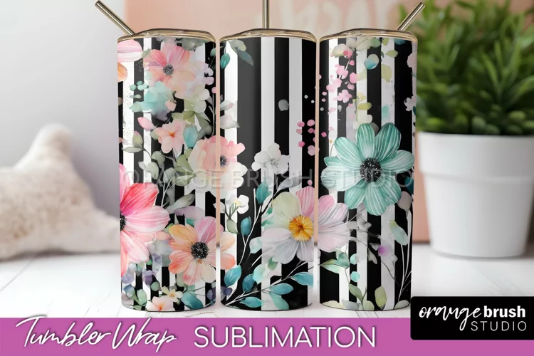 Floral Tumbler Wrap - Pink Flowers Watercolor Tumbler PNG