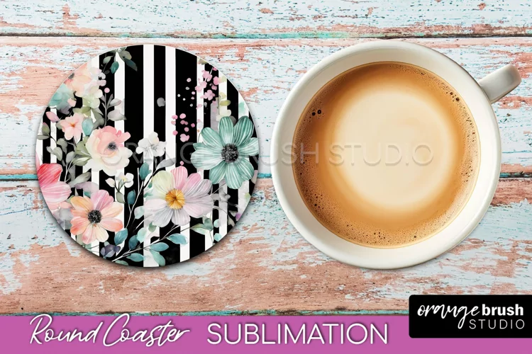 Watercolor Flowers Round Coaster - Floral Pink Sublimation