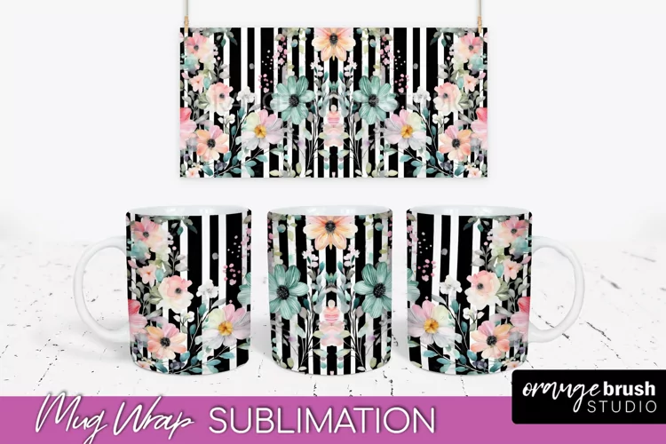 Pink Watercolor Flowers Mug Wrap - Floral Mug Sublimation