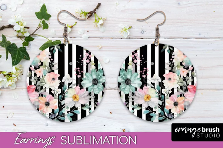 Watercolor Flowers Earrings, Pink Floral Earring Sublimation