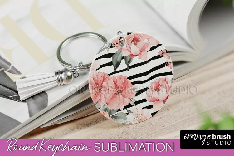 Pink Flowers Keychain, Floral Keychain Sublimation Design