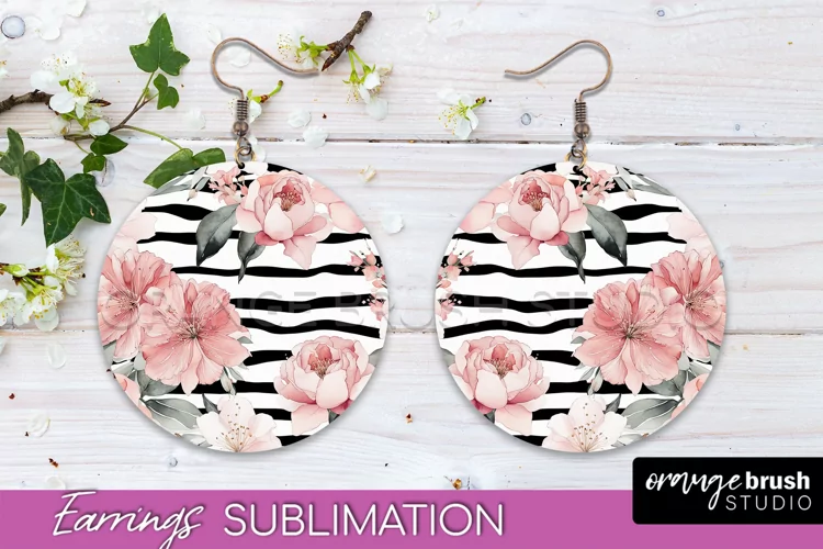 Watercolor Flowers Earrings, Pink Floral Earring Sublimation