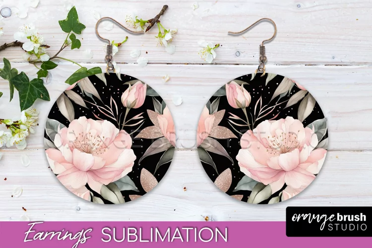 Watercolor Flowers Earrings, Pink Floral Earring Sublimation